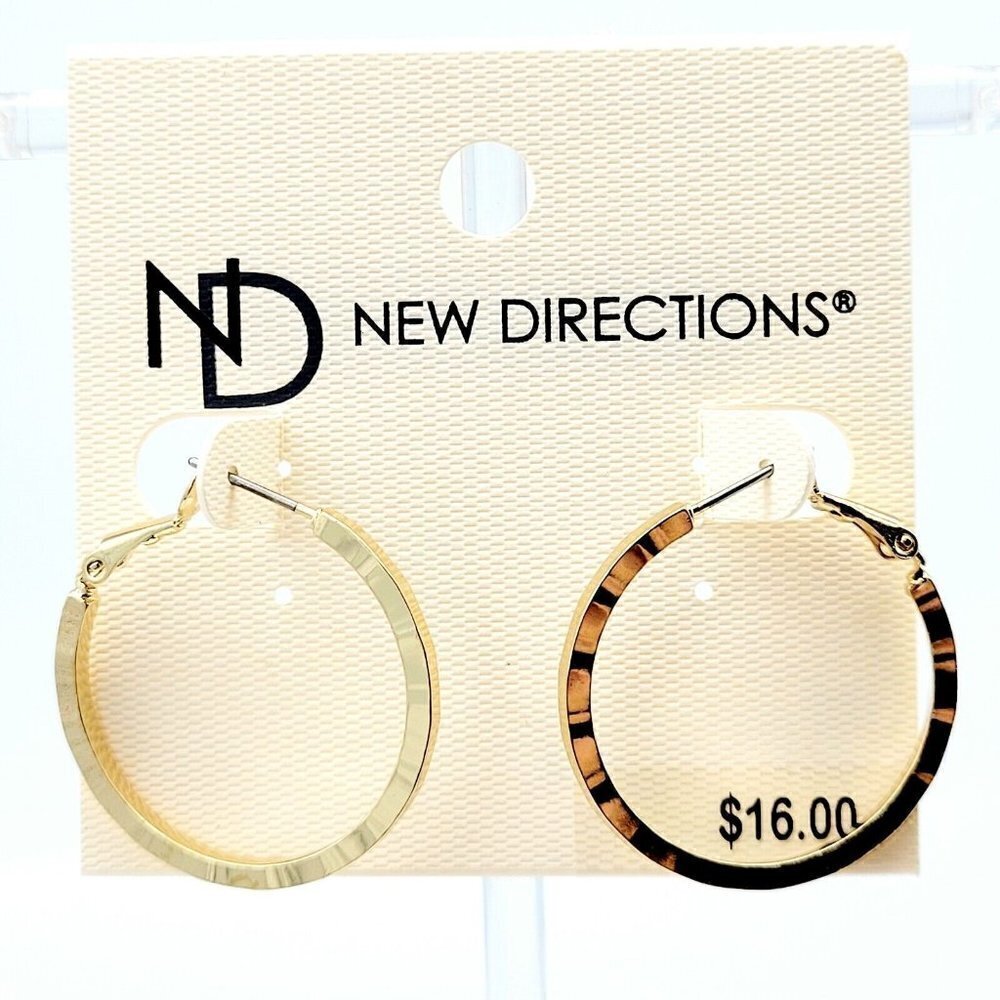 New Directions Classic Gold Tone Hoop Earrings Hammered Textured Hinged Pierced